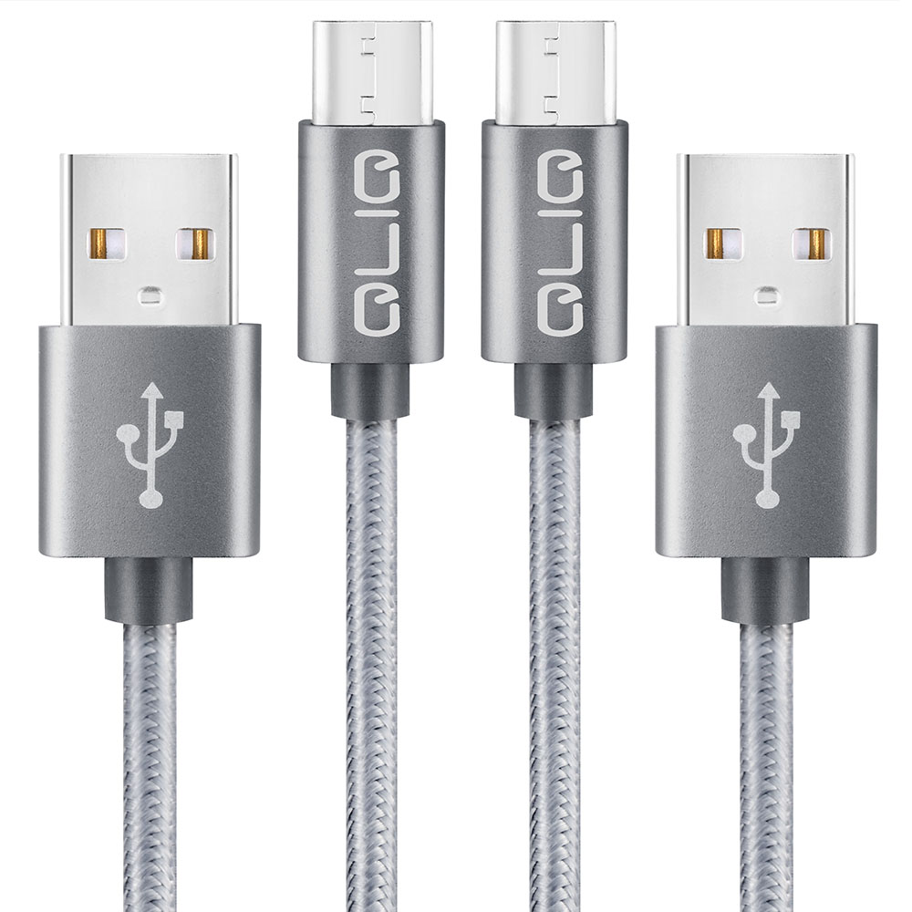 QLIQ USB Kabel Type-C Nylon 2.1A in grau – Doppelpack (2. Stk.)