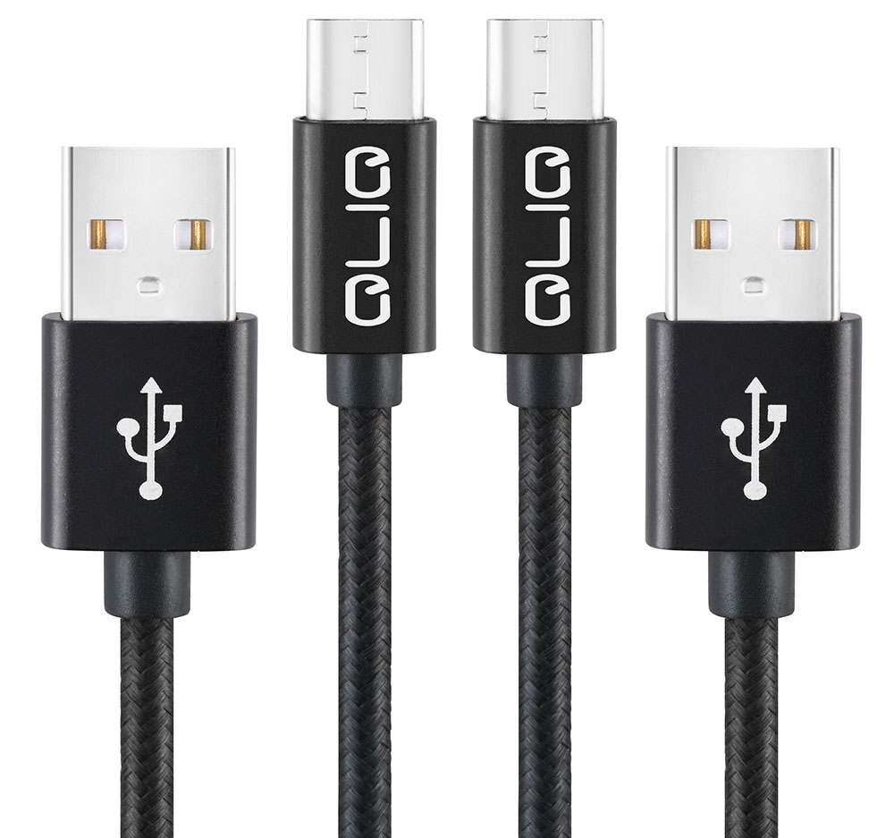 QLIQ USB Kabel Type-C Nylon 2.1A in schwarz – Doppelpack (2. Stk.)