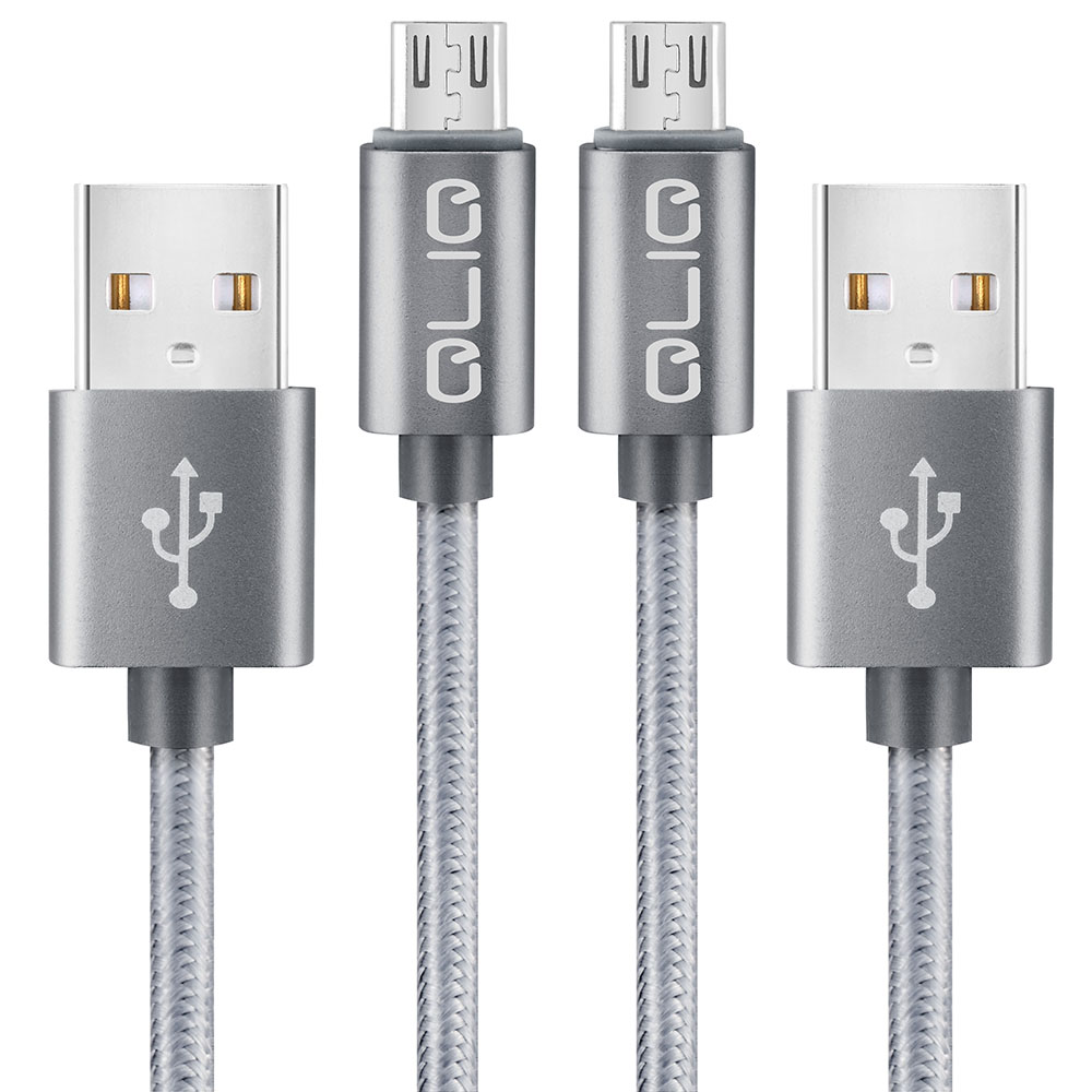 QLIQ Micro-USB Kabel Nylon 2.1A in grau – Doppelpack (2. Stk.)