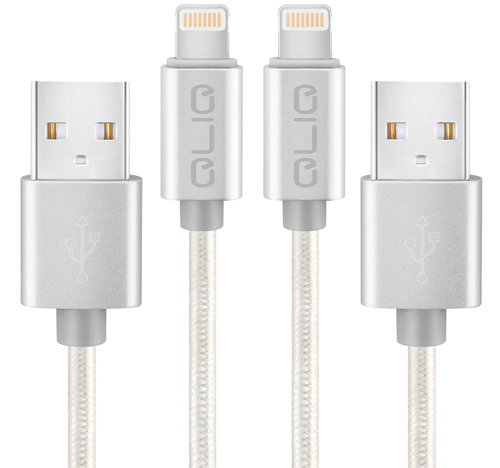 QLIQ USB Kabel Lightning Nylon 2.1A in silber – Doppelpack (2. Stk.)