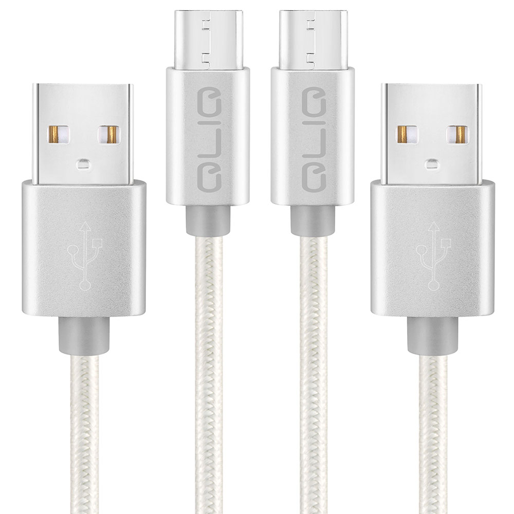 QLIQ USB Kabel Type-C Nylon 2.1A in silber – Doppelpack (2. Stk.)