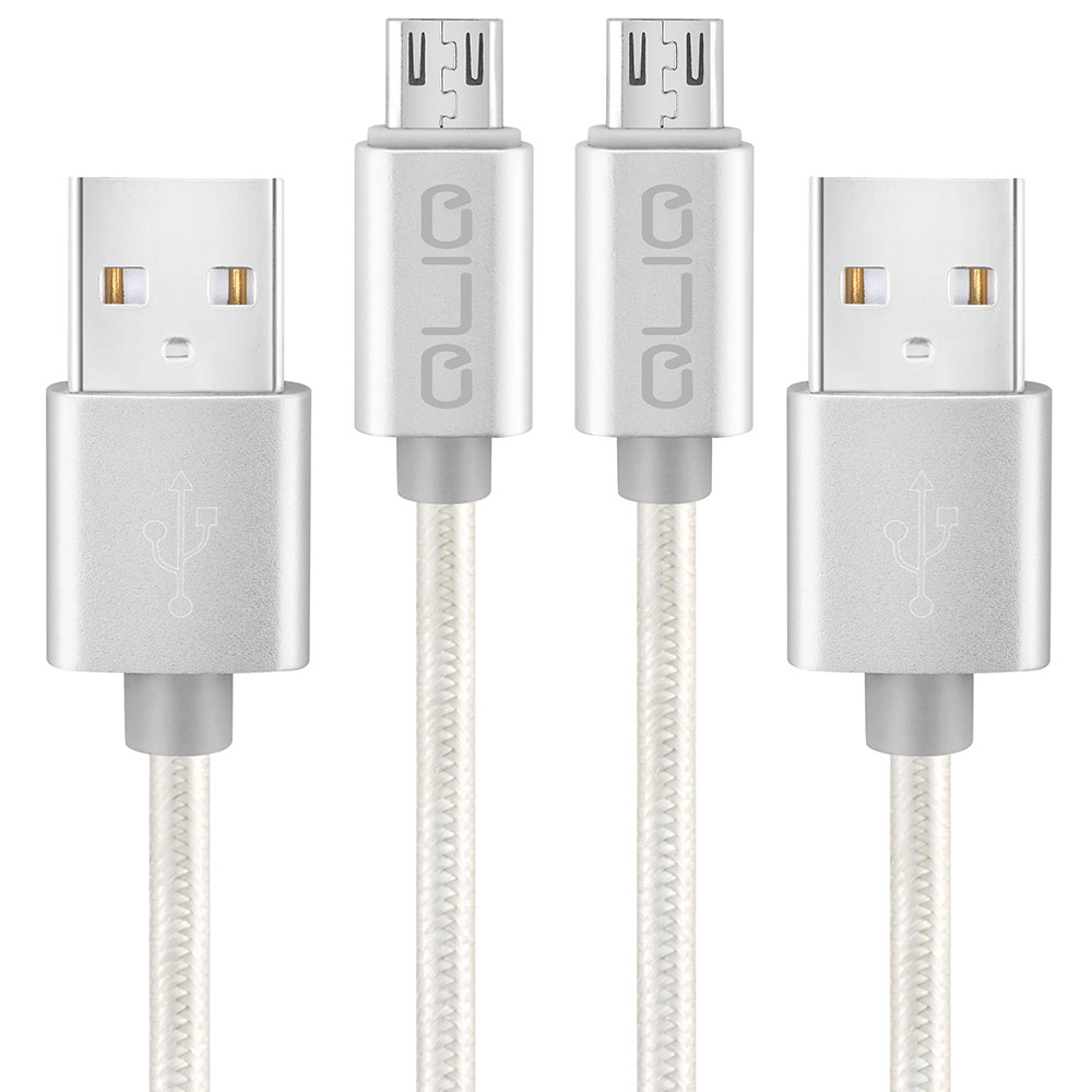 QLIQ Micro-USB Kabel Nylon 2.1A in silber – Doppelpack (2. Stk.)